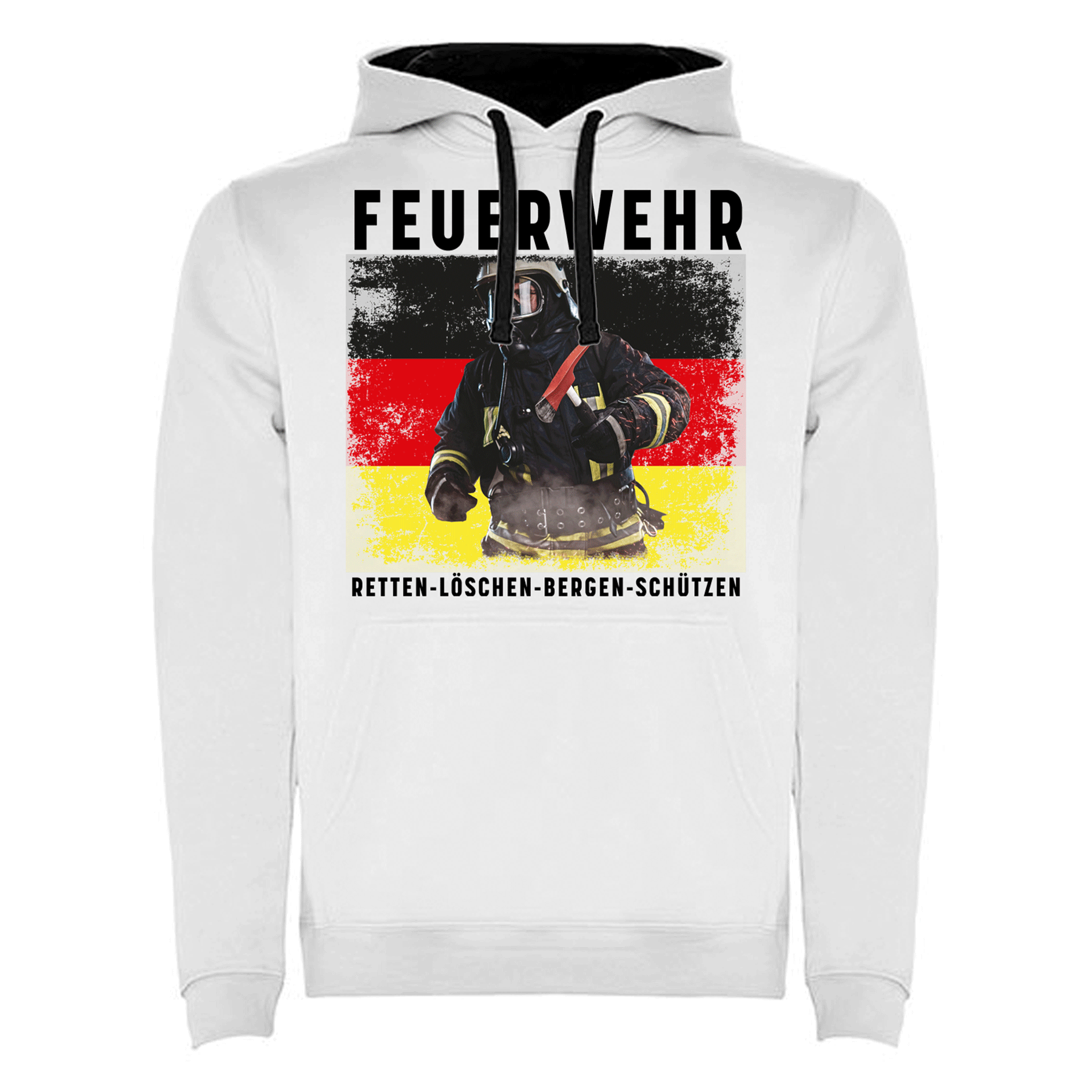 Feuerwehr Hoodie Weiß<Retten löschen Bergen schützen>