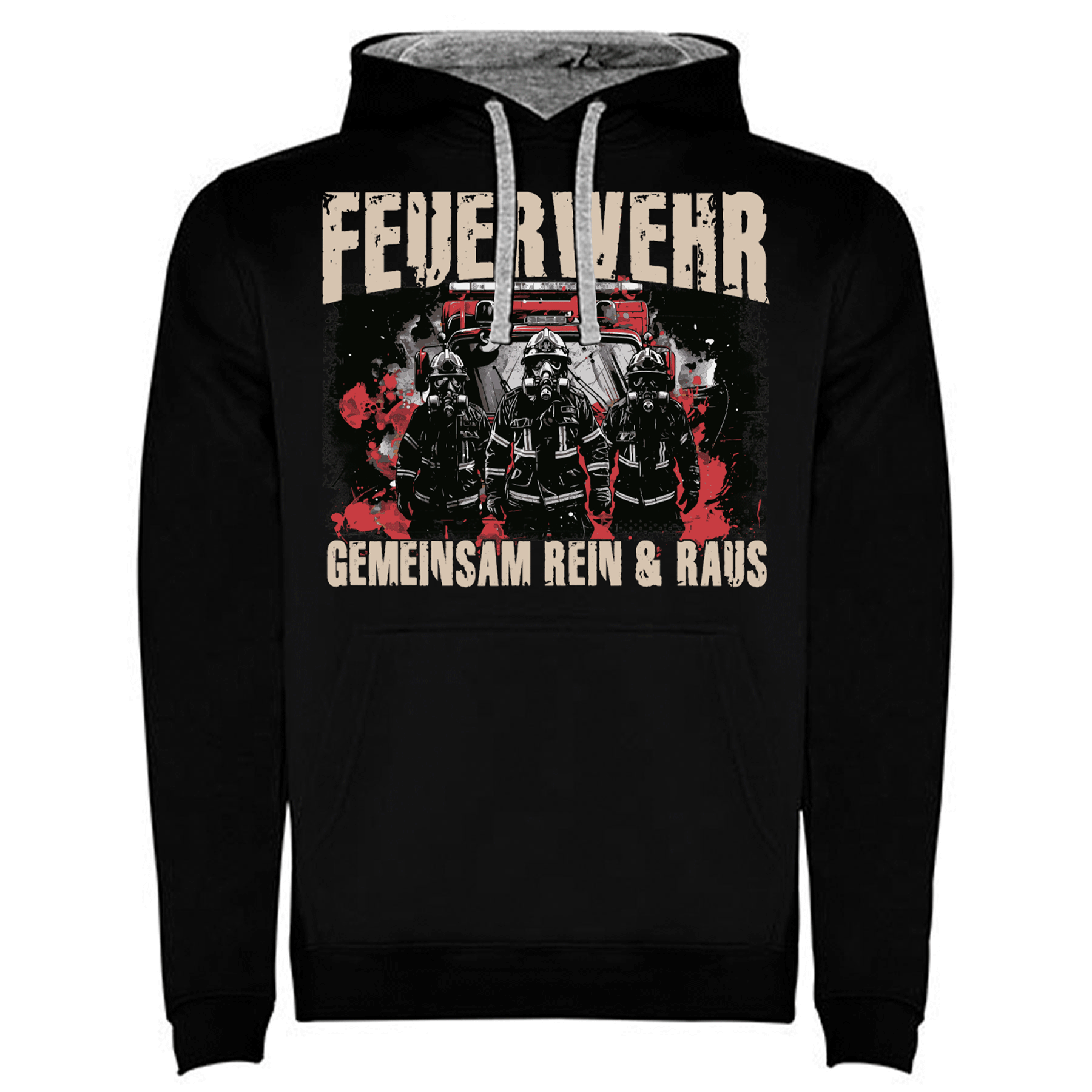 Feuerwehr Hoodie Schwarz <Gemeinsam Rein & Raus>