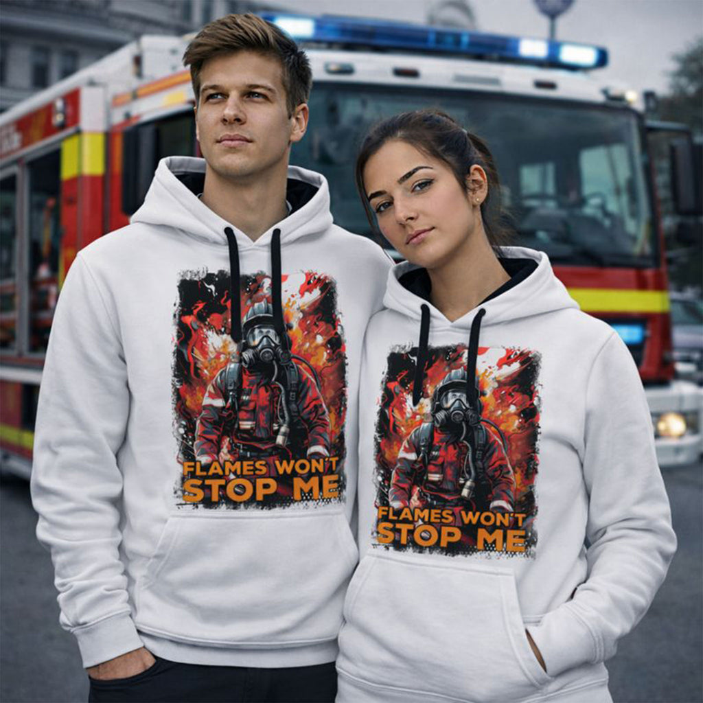 Feuerwehr Hoodie Weiß <Flames Wont Stop Me>