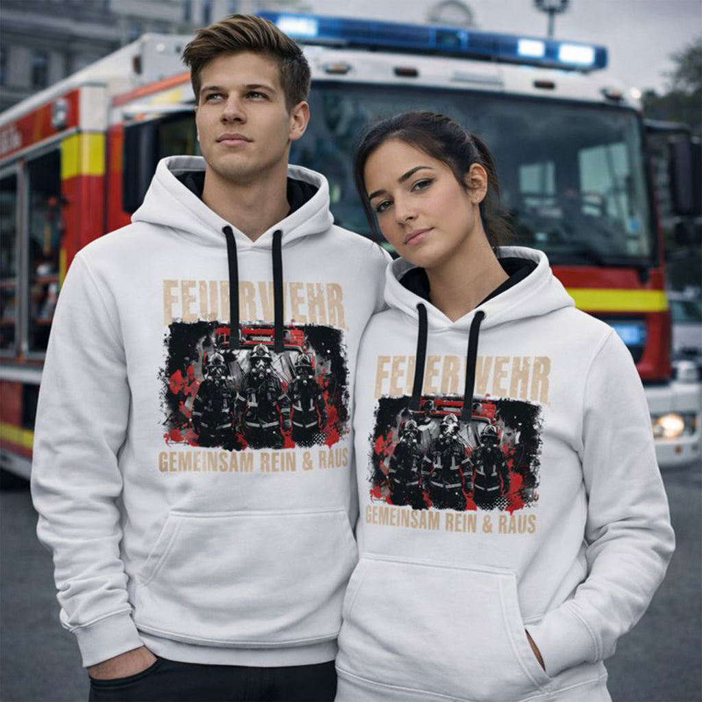 Feuerwehr Hoodie Weiß <Gemeinsam Rein & Raus>