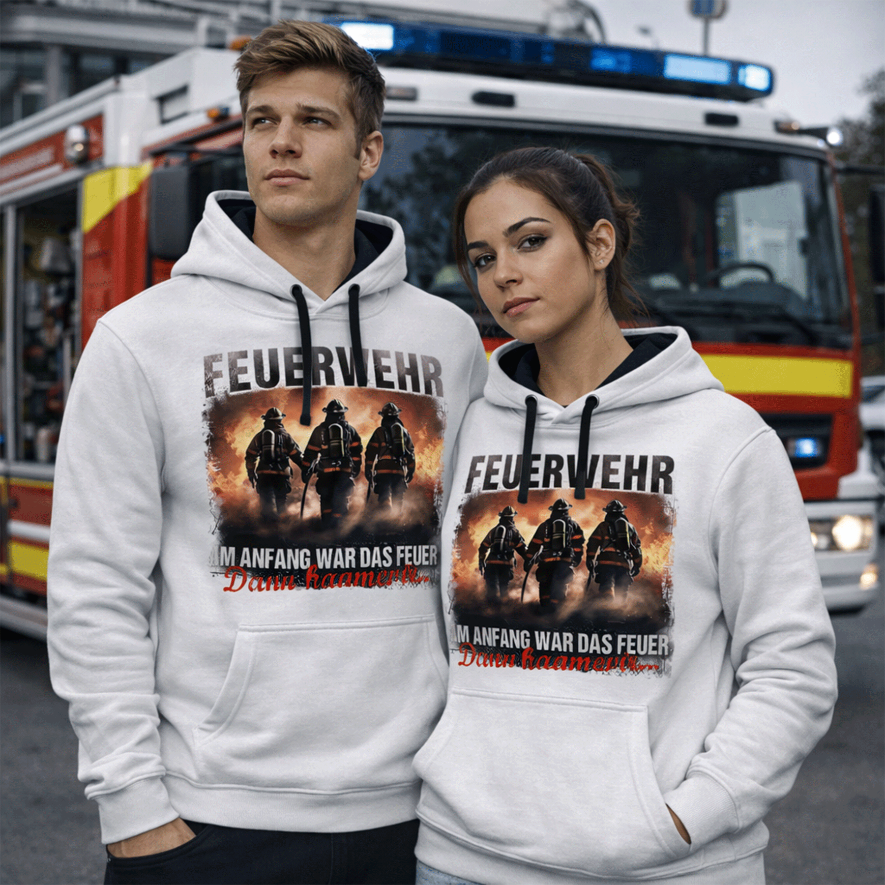 Feuerwehr Hoodie Weiß<Am Anfang war das Feuer>