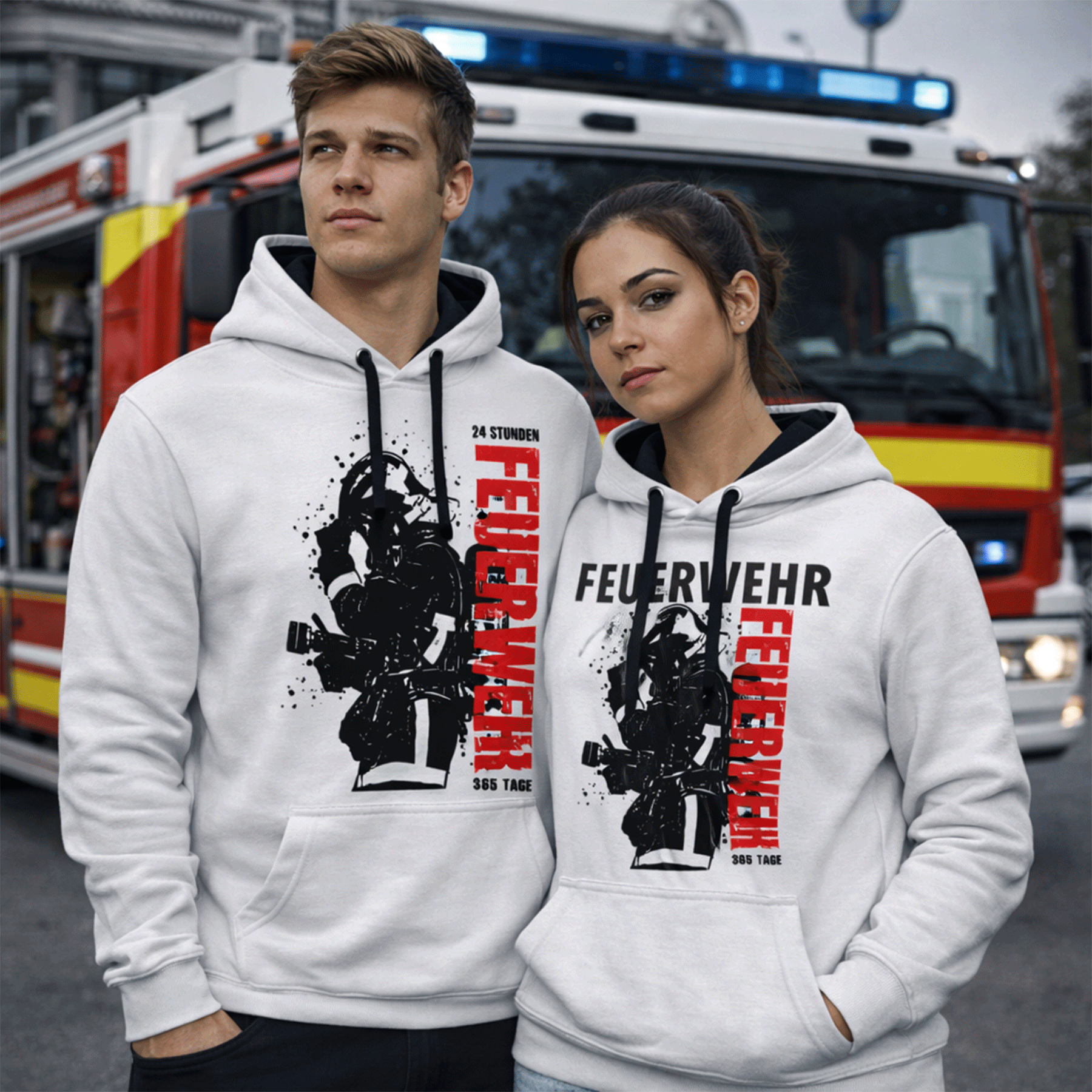 Feuerwehr Hoodie weiß <24 Stunden Feuerwehr 365 Tage>
