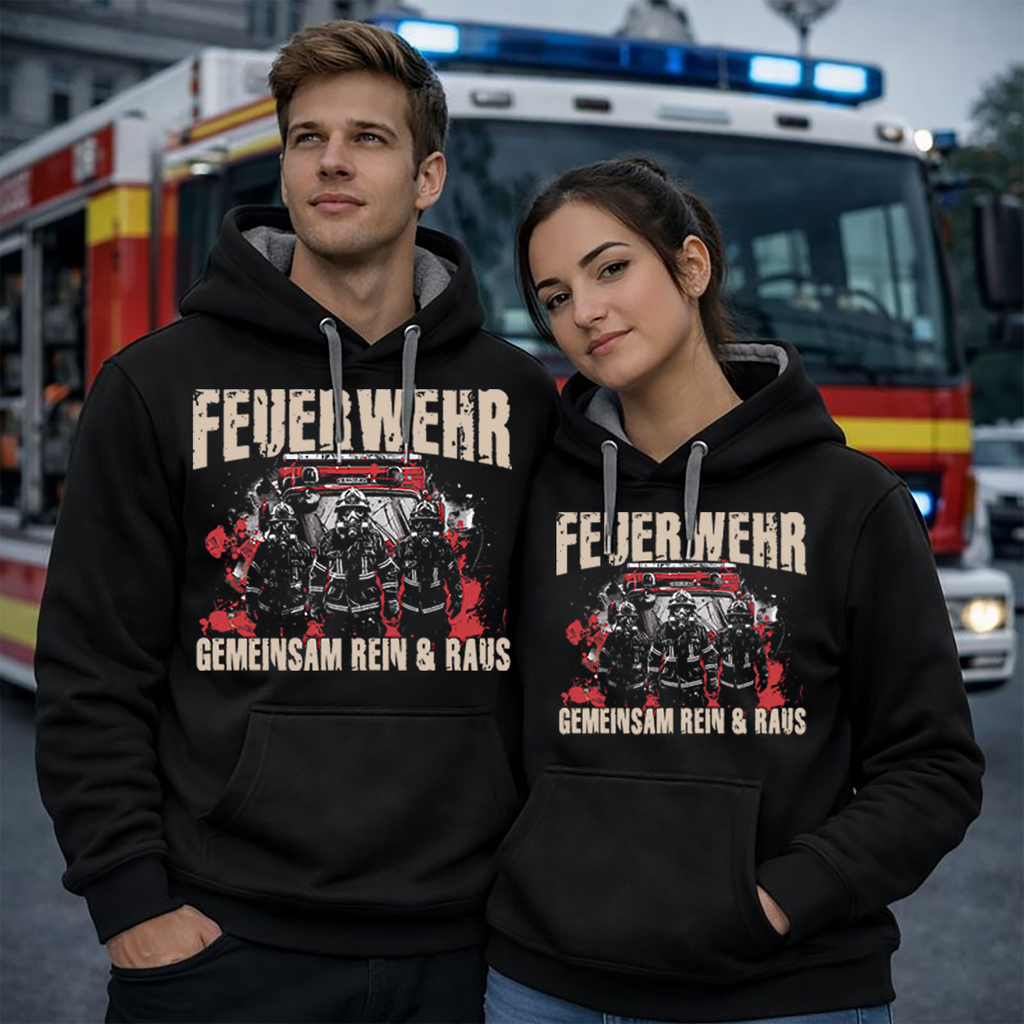 Feuerwehr Hoodie Schwarz <Gemeinsam Rein & Raus>