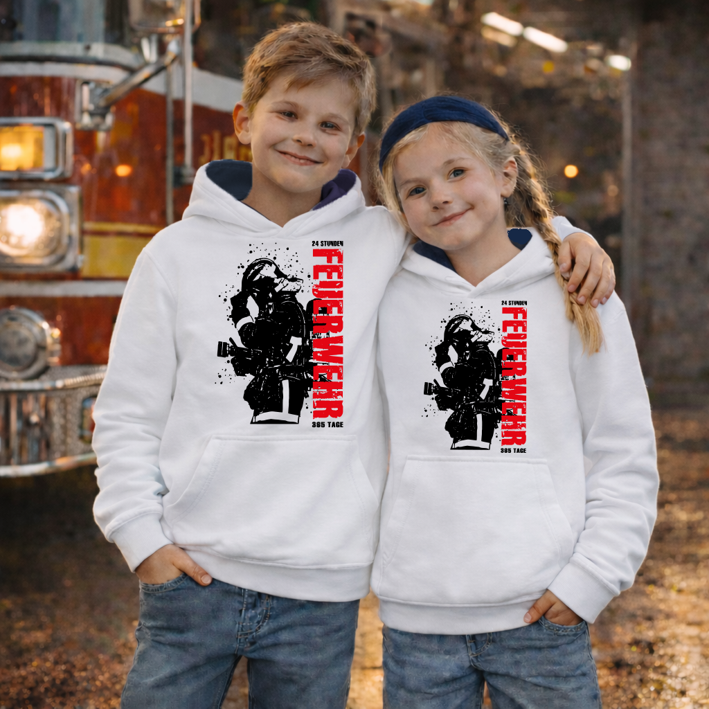Feuerwehr Hoodie Kids weiß <24 Stunden Feuerwehr 365 Tage>