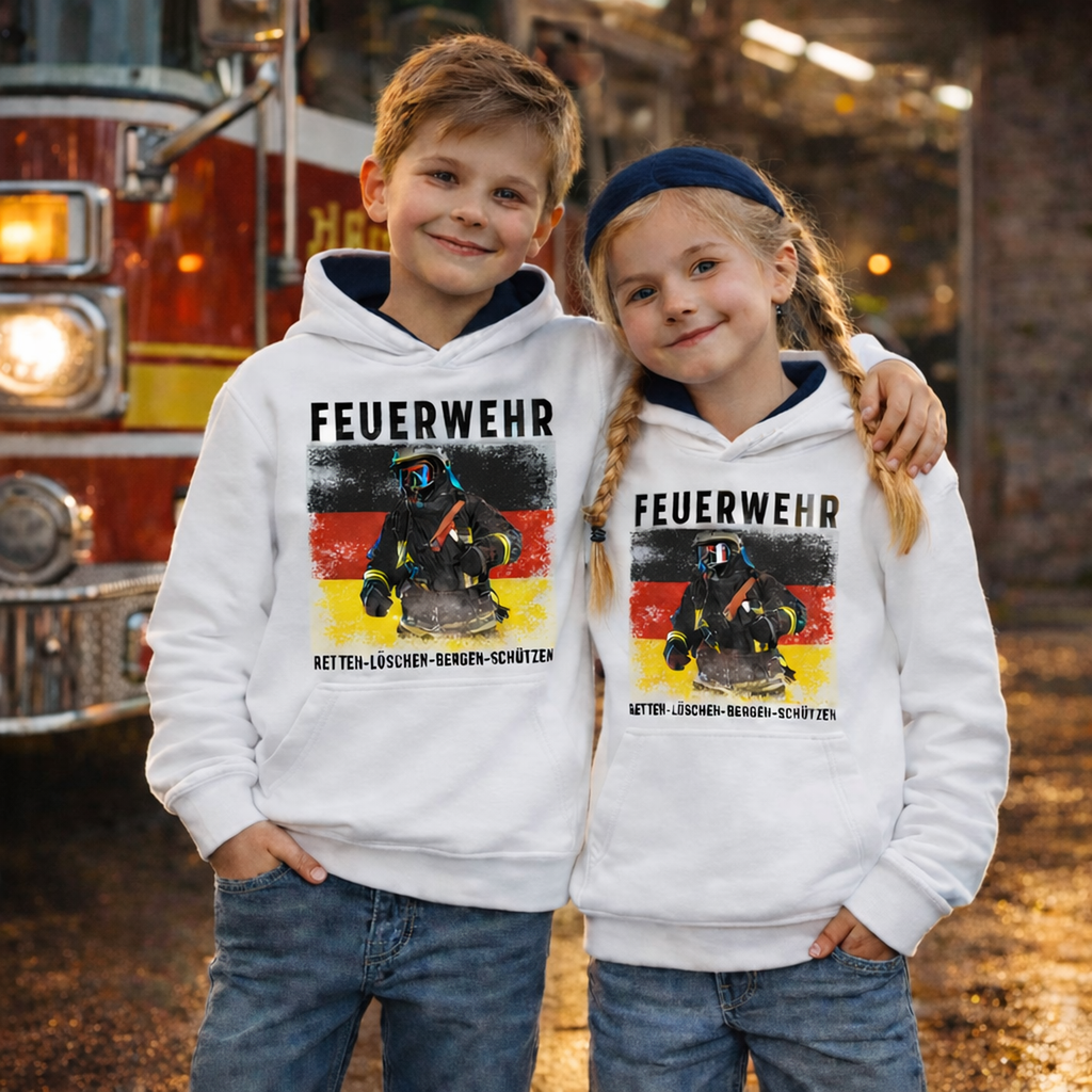 Feuerwehr Hoodie Weiß Kids<Retten löschen Bergen schützen>