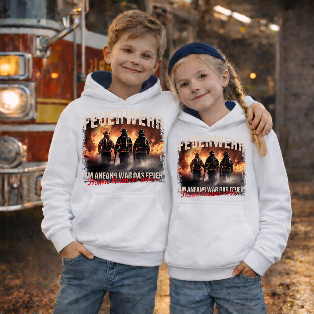 Feuerwehr Hoodie Weiß Kids<Am Anfang war das Feuer>