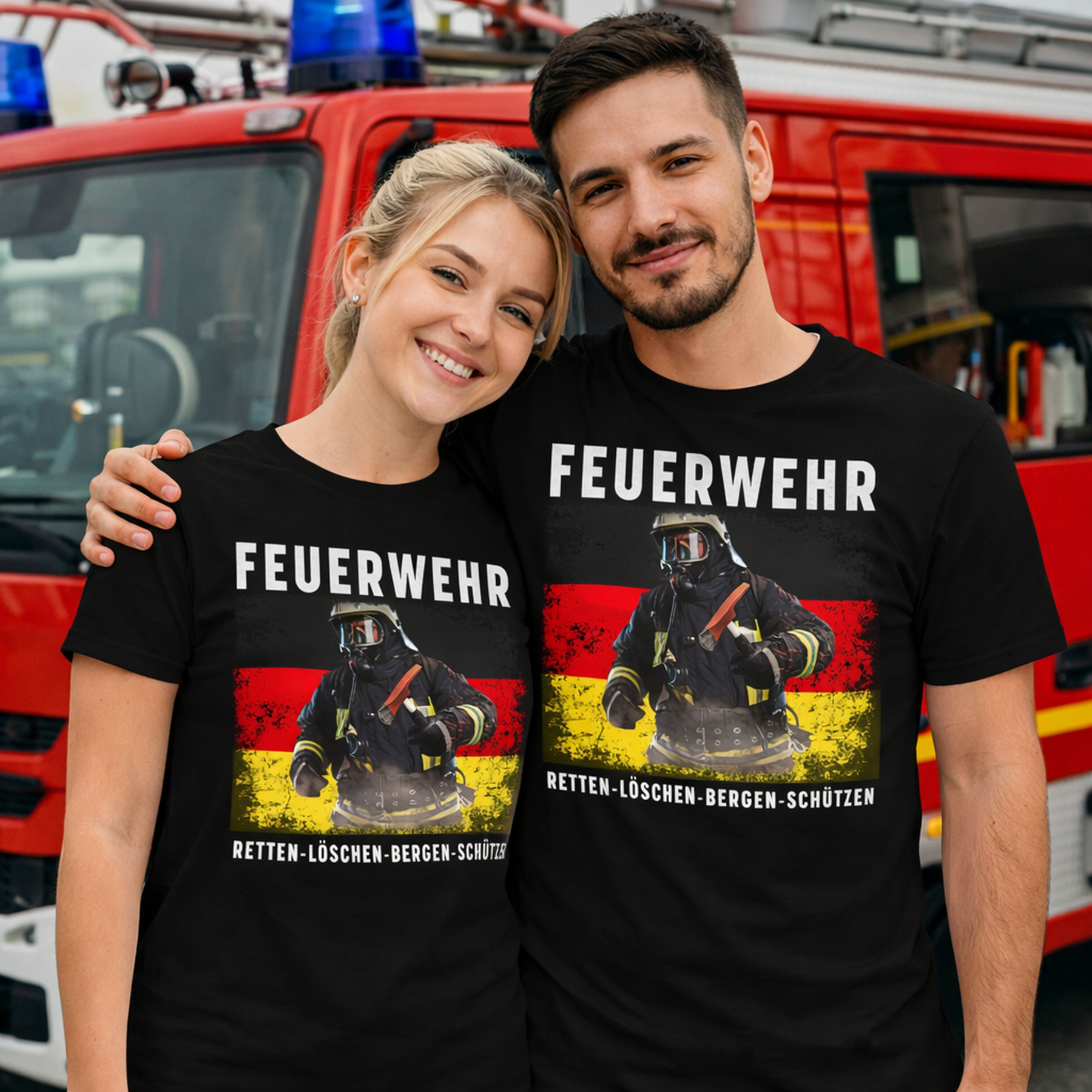 Feuerwehr Shirts Schwarz <Retten - Löschen - Bergen - Schützen>