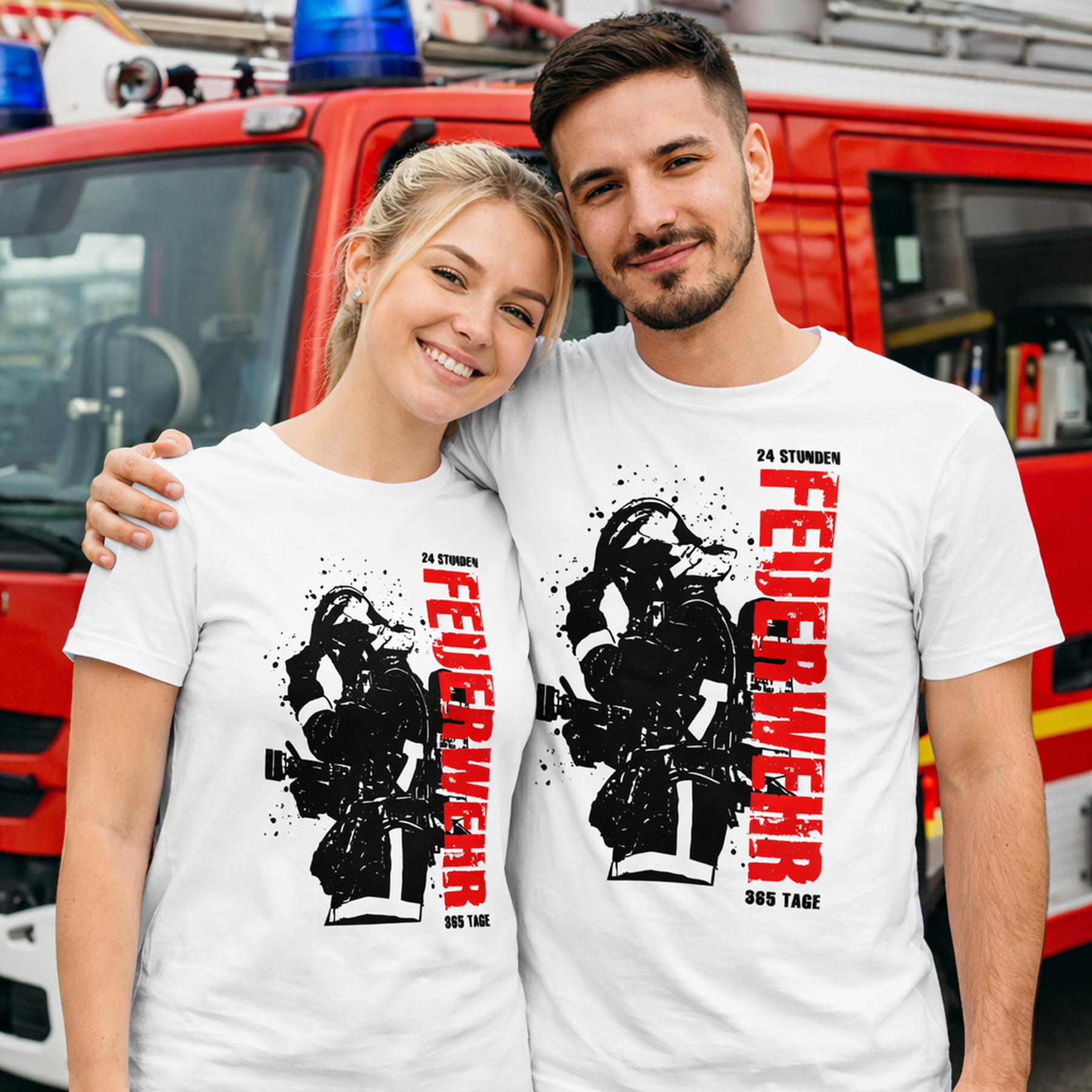 Feuerwehr Shirts Weiß <24 Stunden Feuerwehr 365 Tager>