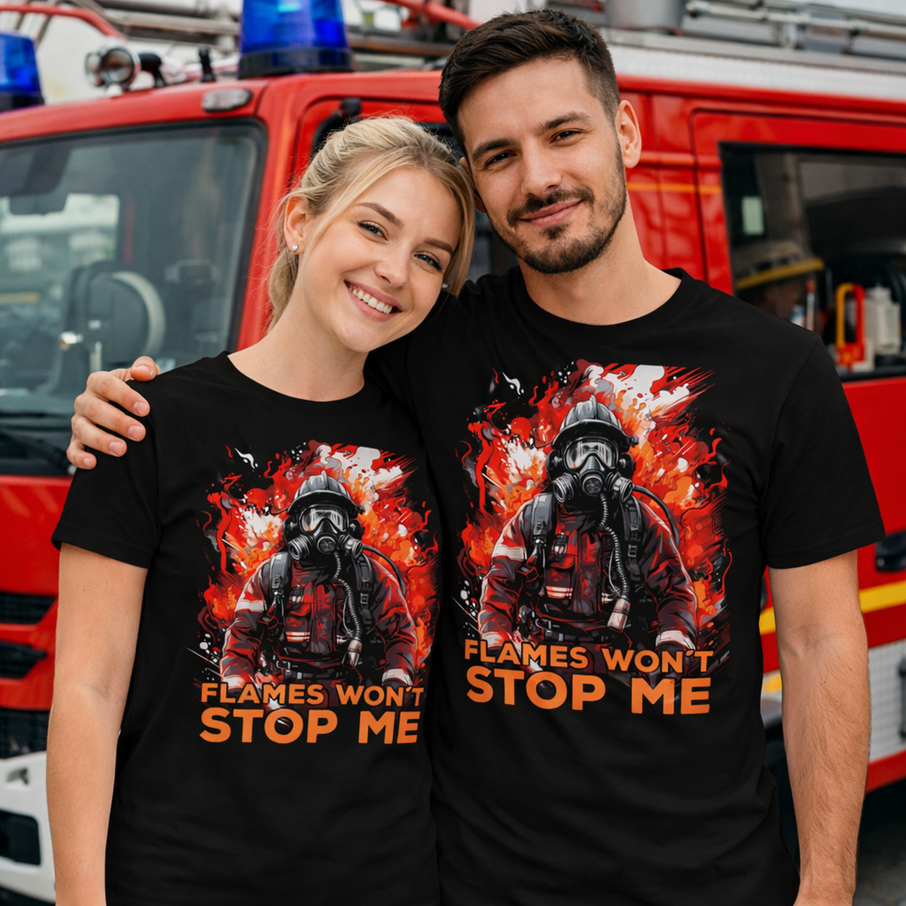 Feuerwehr Shirts schwarz Flames won´t Stop me