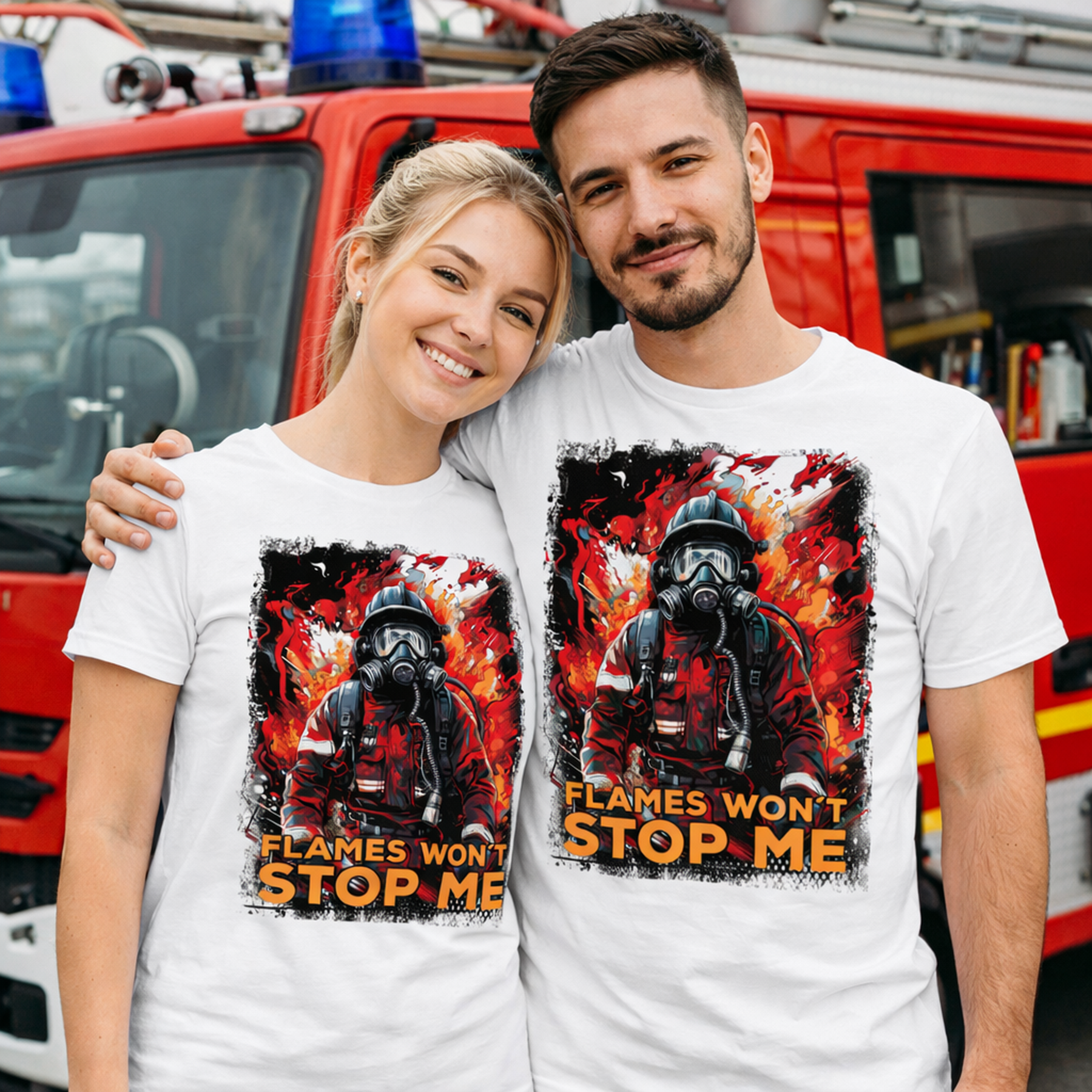 Feuerwehr Shirts Weiß Flames won´t Stop me