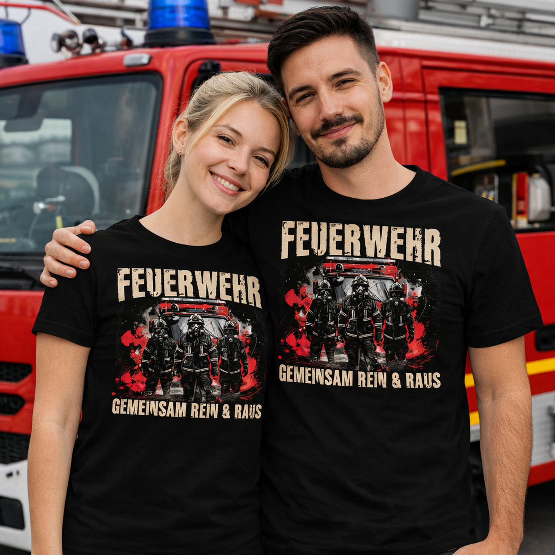 Feuerwehr Shirts Schwarz <GEMEINSAM REIN & RAUS>