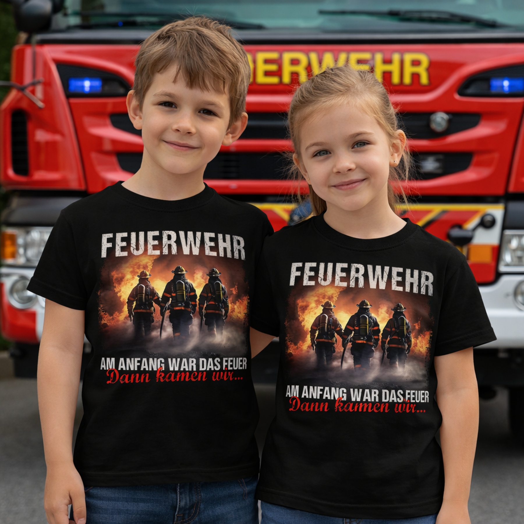 Feuerwehr Shirts Schwarz Kids<Am Anfang war das Feuer>