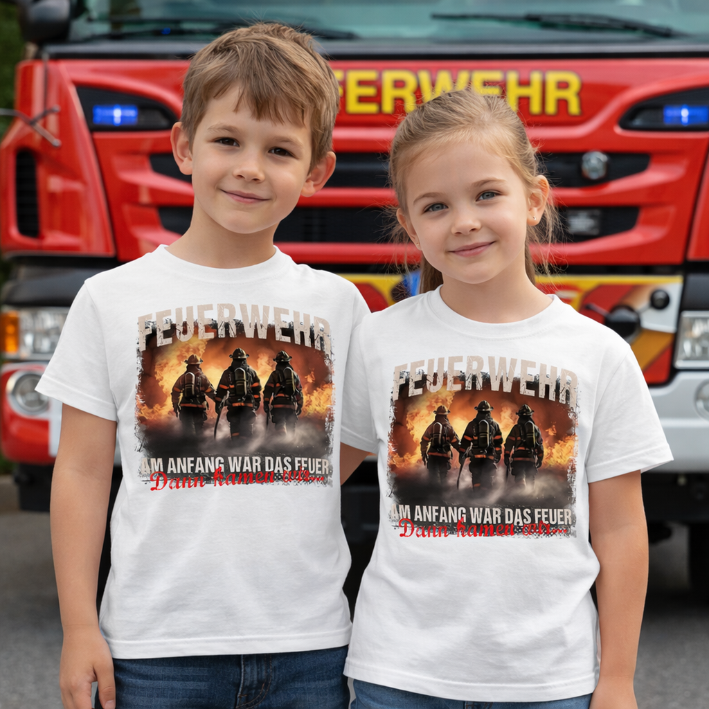 Feuerwehr Shirts Weiß Kids<Am Anfang war das Feuer>