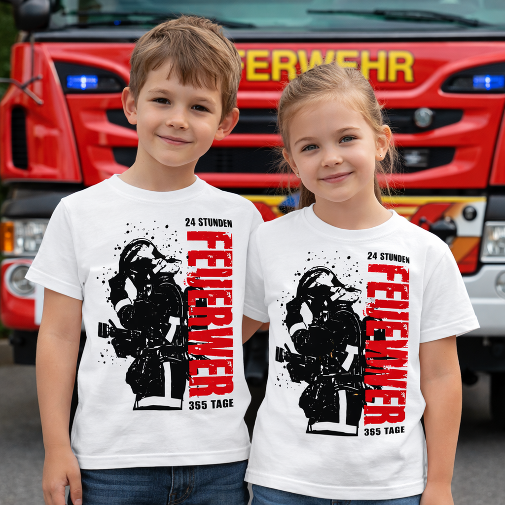 Feuerwehr Shirts Weiß Kids<24Stunden 365Tage Feuerwehr>