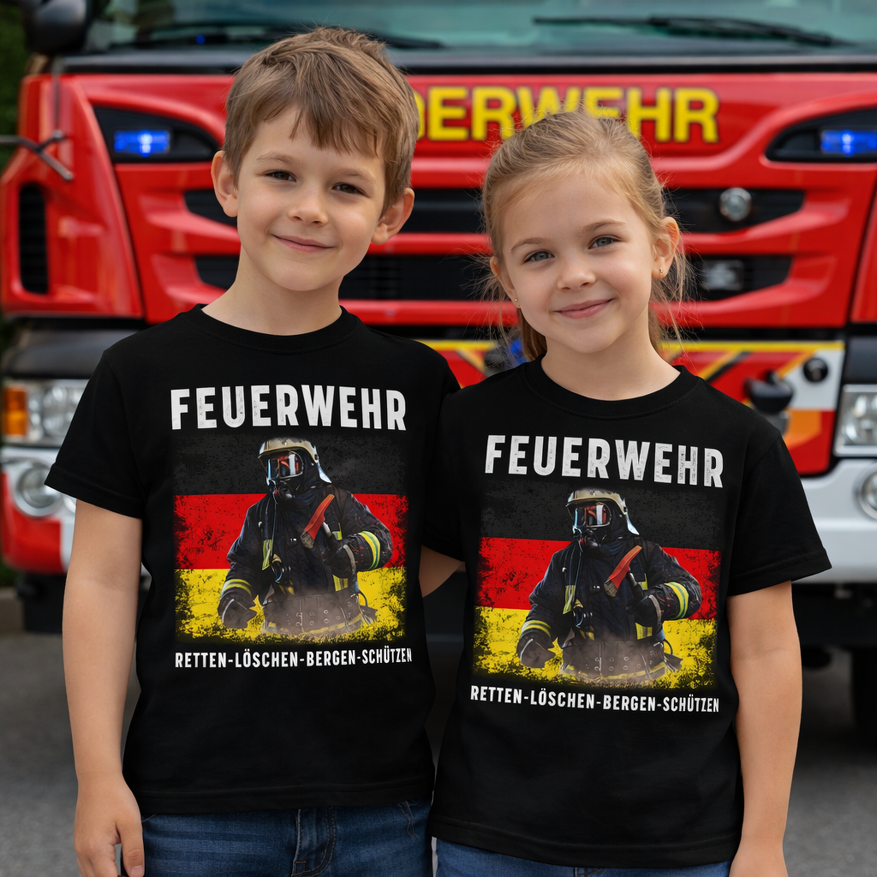 Feuerwehr Shirts Schwarz Kids<Retten - Löschen - Bergen - Schützen>
