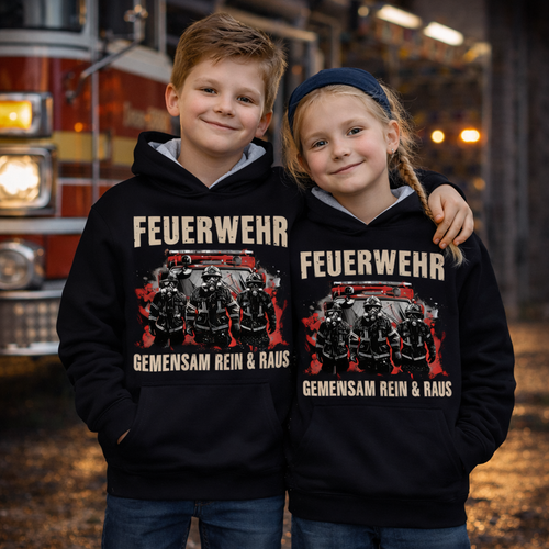 Feuerwehr Hoodie Kids Black <Gemeinsam Rein & Raus>
