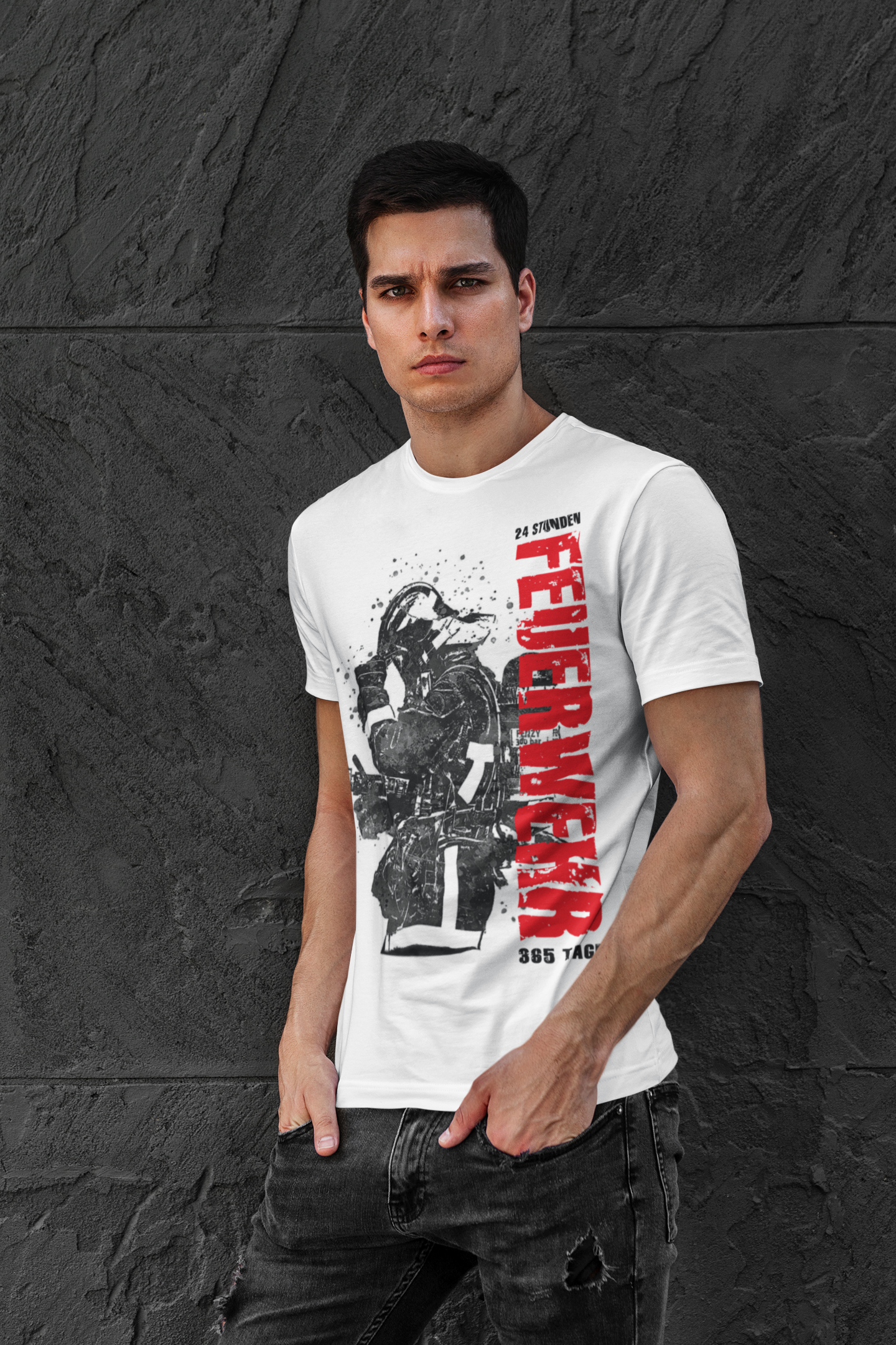 Feuerwehr Shirts Weiß <24 Stunden Feuerwehr 365 Tager>