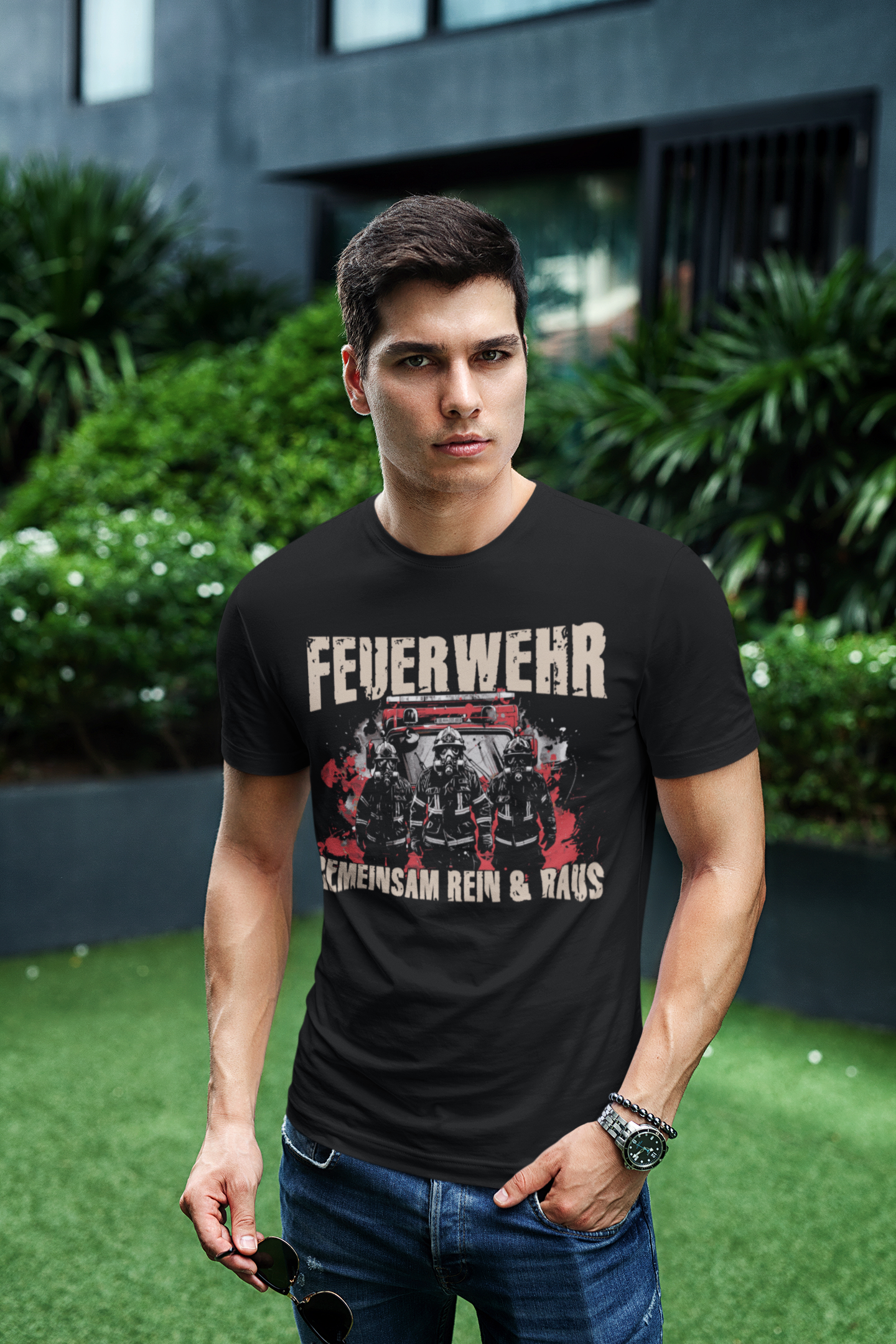 Feuerwehr Shirts Schwarz <GEMEINSAM REIN & RAUS>