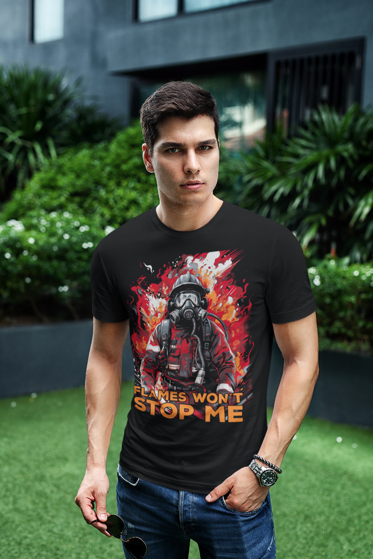 Feuerwehr Shirts schwarz Flames won´t Stop me